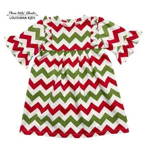 Southern Sunshine Kids 2T Christmas Holiday Chevron Ruffle Dress